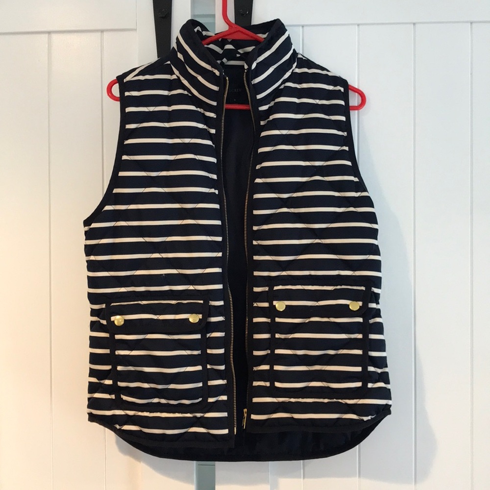 J.Crew navy/white vest and gold buttons